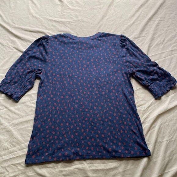 Lucky Brand | Blue Puff Sleeve Top with Red Polka Dots | Size M - Picture 2 of 3